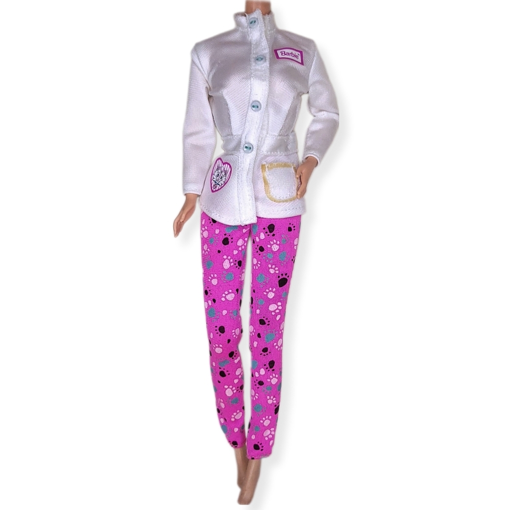 Barbie 1996 Pet Doctor Veterinarian Outfit Lab Coat Jacket Pants Set Vtg #14603